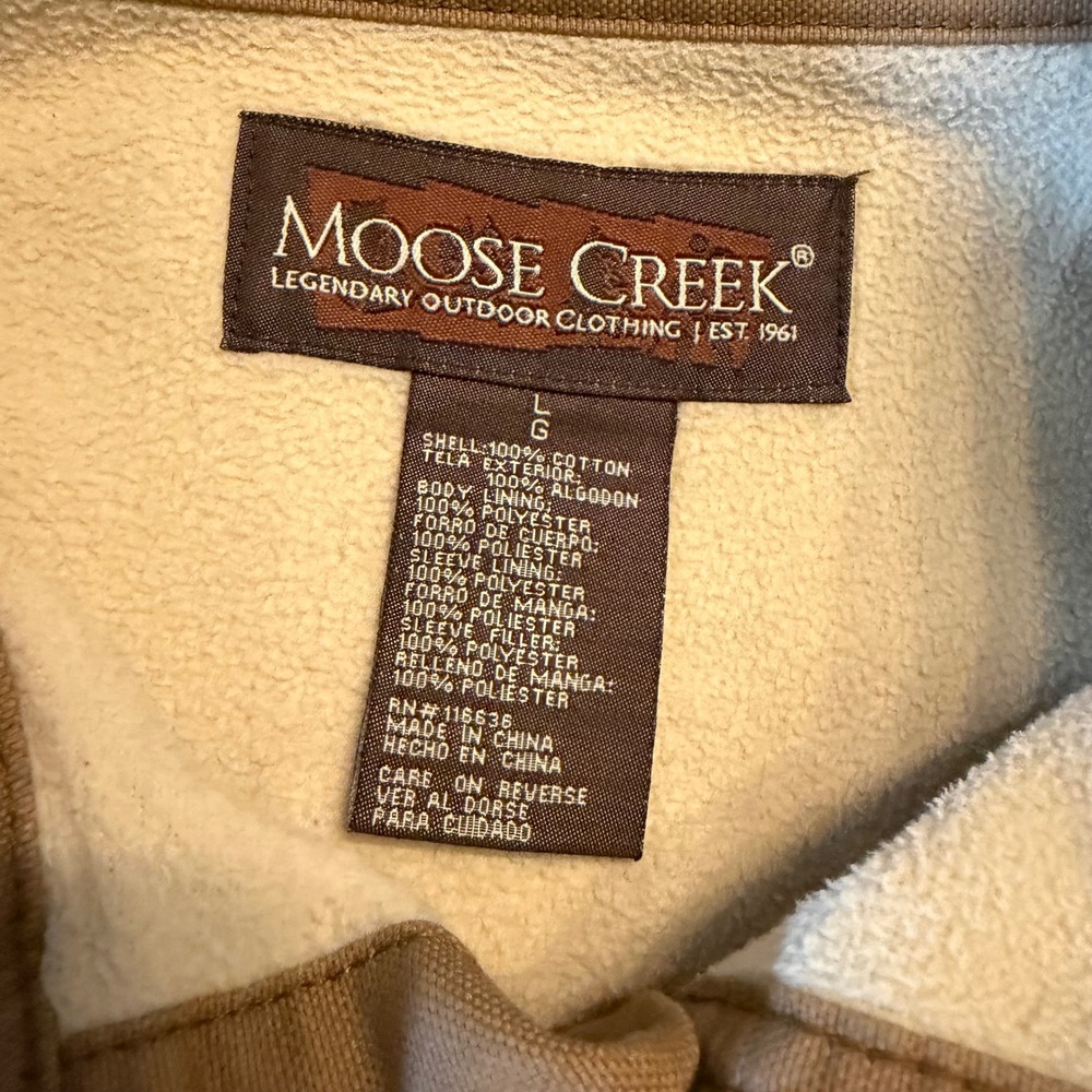 Moose Creek Shirt Jacket Mens Large Brown Canvas Fleece Lined Button Workwear - Picture 3 of 11